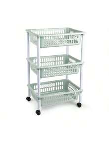 ARISE Rolling Organizer Cart, Multi-Purpose Stackable Baskets For Kitchen, Bathroom, Fruit And Vegetable Storage, 3 Or 4 Tiers, Multi-Color (4 Tiers: 85x40x30cm / 3 Tiers: 61x40x30cm) - 薄荷綠 - 查看 3