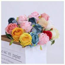 20pcs Artificial Silk Rose Flower Bouquet, Realistic Fake Rose, Suitable For Valentine's Day, Mother's Day, Home Weddings, Party Decorations, Gifts, Floral Baskets, Car Decor, Dress Accessories, Romance Flower Arrangements, Home & Room Decor