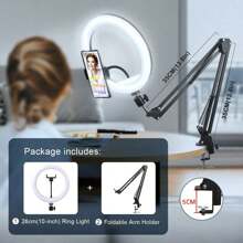 AXNEN Aro de luz de selfie de 10 pulgadas con trípode opcional, luz de relleno de fotografía, lámpara de anillo LED compatible con todos los teléfonos para grabación de video, transmisión en vivo