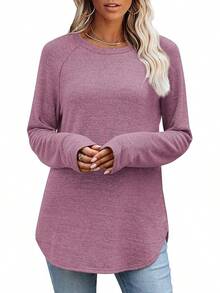 Long Sleeve Shirts For Women Loose Fit Tunic Tops Dressy Casual Crew Neck Pullover Sweaters Fall Outfits Clothes 2025 - Màu tím - Xem 1