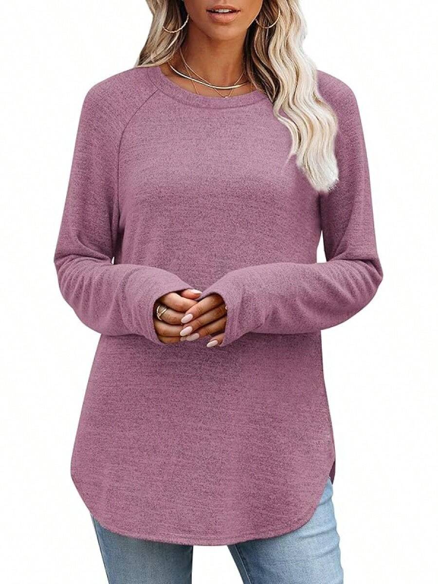 Long Sleeve Shirts For Women Loose Fit Tunic Tops Dressy Casual Crew Neck Pullover Sweaters Fall Outfits Clothes 2025 - Màu tím - Xem 1