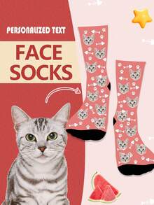 1pair Custom Put Any Face On Socks For Women, Personalized Photo Socks For Handsome Guys & Beautiful Girls, Interesting Customized Picture Couple High Crew Socks, Suitable For Valentine's Day, Birthday Gifts And Other Occasions,Funny,Crazy,Anime,Multicolor Socks
