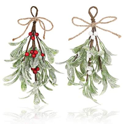 Artificial Mistletoe Ornament Mistletoe Hanging Decorations Glitter Christmas Tree Accessories Artificial Dry Leaf Hanging Decoration For Tree Door,