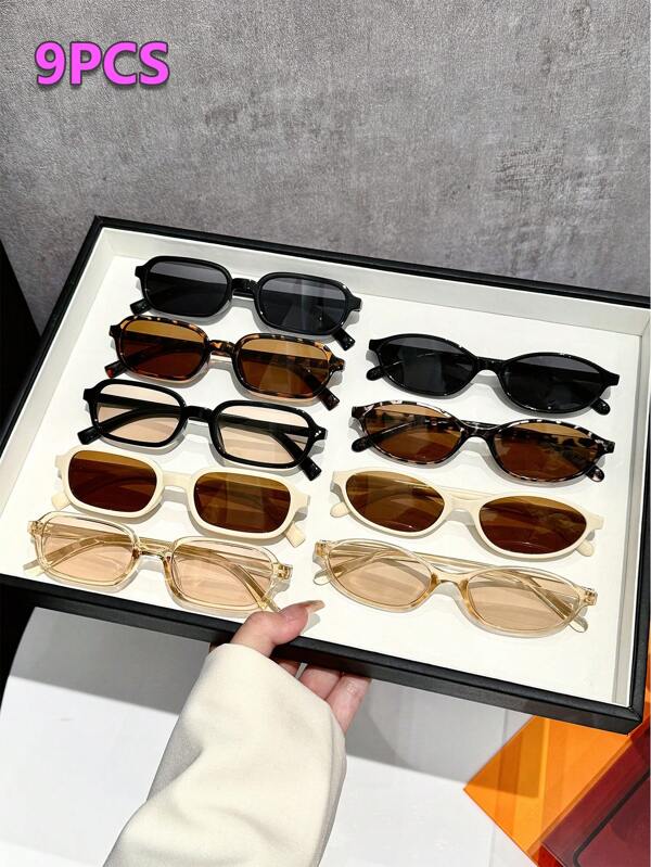 LiMiaoMiao 9pcs Unisex Oval & Rectangle Shaped Fashionable Y2K Eyeglasses