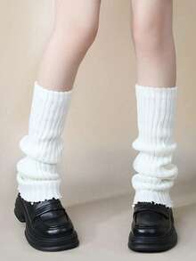 2 双女士纯色竖条纹保暖装饰可爱腿套，适合春秋冬季秋季配饰