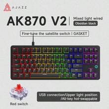 NACODEX AJAZZ AK870 V2 kabelgebundene/Drei-Modus mechanische Tastatur mit GASKET-Struktur, Vollständig austauschbare Tasten, 10.000 mAh Akkulaufzeit mit TFT-Farbbildschirm