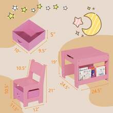 Techigher Kids Table And Chair Set,Wood Toddler Activity Table And 2 Chairs Set With Storage,Removable Tabletop And Bookshelf For Classroom Daycare And Snack Time Arts Crafts Sturdy - Pink - View 3