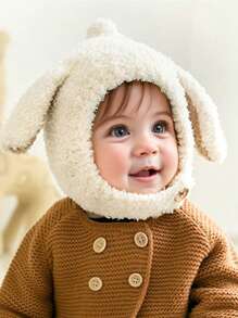 1 件装可爱儿童女孩男孩婴儿帽子羊毛边帽带兔耳朵帽幼儿羊毛耳罩帽柔软新生儿帽 - Ear - 查看 9