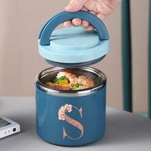 Letter A-Z Pattern Food Thermal Jar Insulated Soup Cup Portable Picnic Milk Drink Food Heater Containers Stainless Steel Lunch Box Thermo Keep Hot For School Children - Blue - View 18
