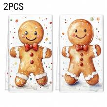 1set/2 Pieces /100 Pieces Christmas Gingerbread Man Patterned Kitchen Towels And Dishcloths, Suitable For Interior Decoration In Restaurants, Kitchens And Bathrooms, As Well As Party Decoration. They Can Be Given As Festival Gifts