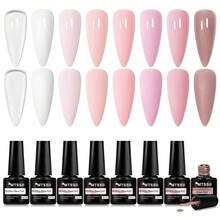 8pcs Rubber Base Gel Nail Polish Set 7ml Nude Pink Glitter Rubber Base Gel Polish Nail Camouflage Color Coat Semi Permanent UV Construction Gel Varnish Soak Off UV Gel Varnish For Nails Manicure Kit Nail Supplies Nail Art Design For Home Salon