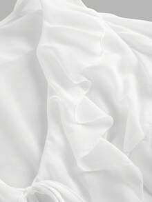 Truni Elyhuante_03 Plus Size Women Spring/Summer Elegant Vacation Solid Color Ruffle Patchwork Long Sleeve Casual Shirt, For Pear Triangle Body Shape - White - View 5