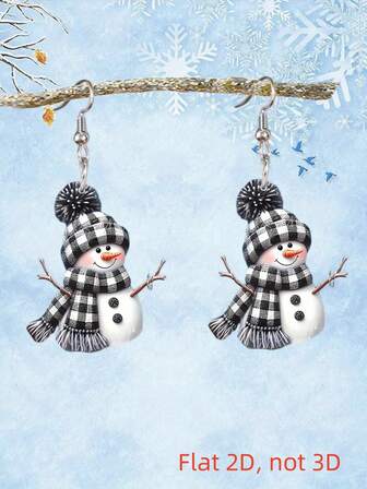 Pendientes con colgante de muñeco de nieve de acrílico con postes de acero inoxidable, estilo de dibujos animados lindos, adecuados para Navidad y uso diario, opción de regalo ideal