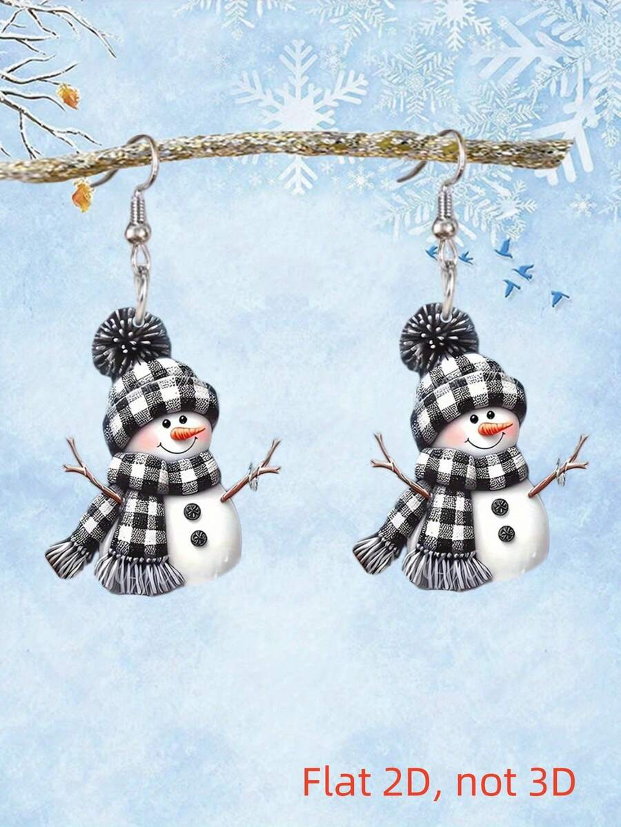 EMERY ROSE Charming Snowman Acrylic Pendant Earrings With Stainless Steel Earring Posts, Cute Cartoon Style, Suitable For Christmas And Daily Wear, Ideal Gift Choice