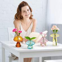 Jarrón con forma de hongo, conjunto de 1/4 piezas de estaciones de propagación de plantas de colores lindos, mini terrario para plantas, macetas hidropónicas únicas pequeñas para plantas de interior, jarrón de vidrio decorativo, regalos para mujeres, decoración del hogar, decoración de habitación, jarrón de vidrio