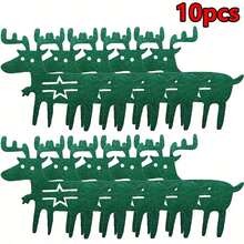 10 piezas Manteles individuales de reno navideños, bolsas portacubiertos de fieltro, bolsillos para cuchillo y tenedor, decoración de mesa navideña, decoraciones navideñas
