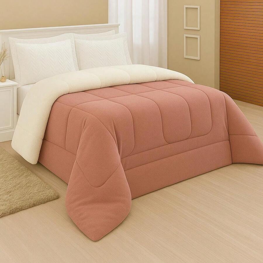 Sherpa Comforter Blanket And Blanket Double Queen Thick - Rose - View 1