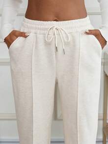 Women's Thermal Lined Solid Color Warm Casual Sports Sweatpants With Drawstring Pockets, Outdoor Long Pants For Autumn/Winter,Fleece