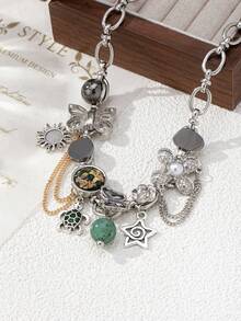 1 pieza Nuevo diseño de collar de cadena versátil y minimalista con múltiples elementos, collar de clavícula de alta gama para mujeres, adecuado para fiestas, festivales de música y diversas ocasiones - Multicolor - Ver 3