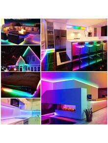 49.2 英尺 RGB LED 霓虹灯绳，RGB 灯，LED 灯带带遥控器户外 RGB 霓虹灯防水，音乐同步 LED 灯带，智能变色 DIY 模式霓虹灯柔性 LED 灯适用于卧室、室内、室外、游戏室装饰 - 彩色 - 查看 7