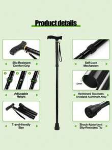 1 件轻质铝合金折叠登山杖，户外徒步手杖 - 彩色 - 查看 4