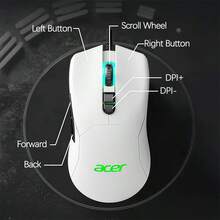 Acer Chuột chơi game có dây OMW210, Độ trễ cực thấp, Thiết kế công thái học, Lập trình macro, Cánh bên chống mồ hôi, Thiết lập chơi game cạnh tranh bền bỉ, Văn phòng & Chơi game - trắng - Xem 6