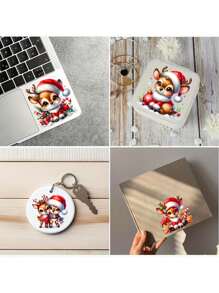 4 hojas de pegatinas de transferencia por frotamiento UV DIY con 24 patrones lindos de renos, ciervos y alces para regalos, diarios, tumblers, tazas de café, botellas, jarrones, laptops, fundas de teléfonos, tarjetas de felicitación, ilustraciones, scrapbooking, adornos navideños y decoración del hogar para fiestas