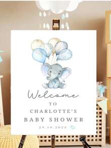 Customized Baby Shower Welcome Sign, Personalized Name Balloon Elephant Poster, Baby Boy Shower Decorations, Customizable Baby Shower Welcome Banner, Blue Elephant Party Decor, Elephant Theme Baby Shower Sign