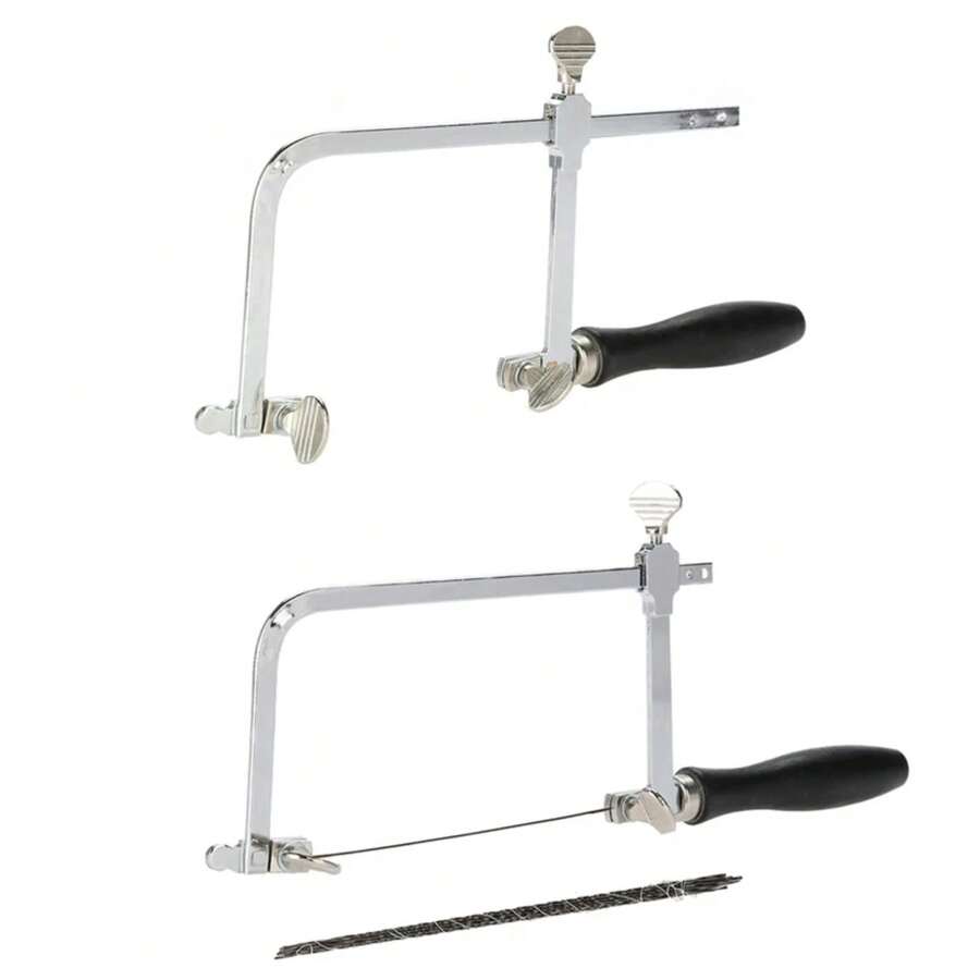 Sierra de mano mini ajustable en forma de U, sierra de joyero, sierra de acero, kit de hojas de sierra en espiral, herramienta de mano DIY, herramientas de joyería y carpintería - Plateado - Ver 1