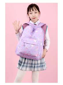 New Elementary School Girl Backpack Three-Piece Set Fashion Print Princess Style Foreign Trade - Blue - View 2
