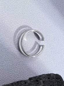 1pc Adjustable Open Men's Silver Ring - Silver - View 8