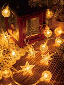 4.92ft/9.84ft/19.68ft LED Crystal Ball Star String Lights, Battery Powered Bubble Star Fairy Lights For Home, Garden, Camping, Party, Wedding, Birthday, Yard Decor - Yellow - View 3