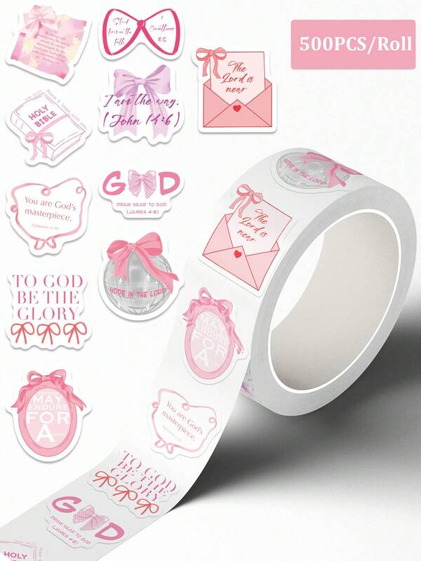 500Pcs/Roll Christian Bible Verse Aesthetic Stickers Pink Bows Jesus Faith Stickers Inspirational Girls Stickers Waterproof Vinyl Stickers For Water Bottles Laptop Journal Scrapbook Student Rewards School Christmas Party Favors Gifts Suppliers