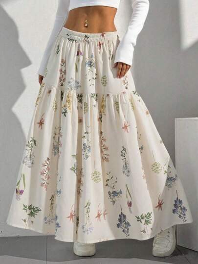 Falda de cintura alta con bolsillos y estampado floral diminuto, estilo bohemio, nueva moda para mujer de otoño/invierno