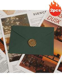 2个素色信封，复古多用途信封，办公信封，婚礼请柬，情书，贺卡，新年朋友礼物，文具，火漆印章 - 彩色 - 查看 17