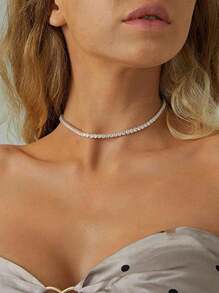 1pc 3mm Top Quality Hip Hop Four Claw Diamond Tennis Chain Necklace In White Gold Adjustable Clavicle Necklace S925or925 Sterling Silver Shining Light Luxury And High-End Exquisite Fine Jewelry Gifts For Women - 3mm High-end Full Diamond Necklace - View 6