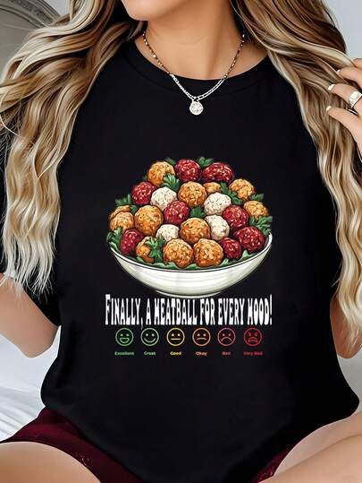 Funny Meatball Mood Chart Humor Food Lover Design-Shirt Round Neck Art Summer Top-Shirt Women