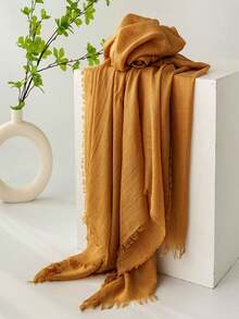 New Solid Color Linen Scarf, Women Spring Summer Plain Korean Style Scarf, Versatile Lightweight Shawl With Frayed Edges For Dress - Multicolor - View 37