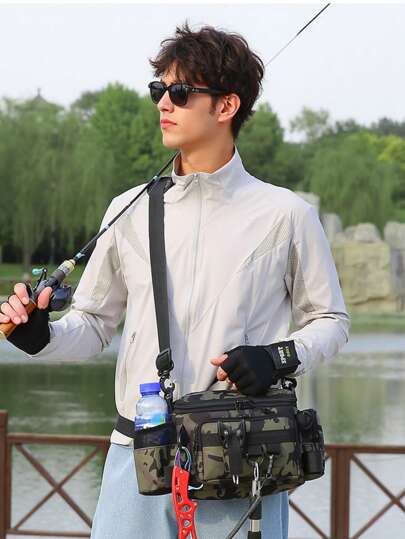 防水钓鱼腰包 – 多功能诱饵钓具包，配有可拆卸钓竿架和 20 升容量（免提设计，适合皮划艇/岸钓）