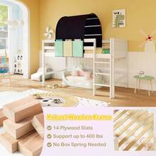 Lifezeal Twin Loft Bed With Tower & Tent 3 Storage Pockets Guardrail And Ladder - Navy Blue - View 5