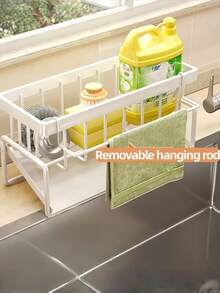 Kitchen Sink Sponge Drainer, Self-Draining Kitchen Sink Storage Rack, Sink Organizer, Kitchen/Bathroom Storage Drainer, Suitable For Holding Dish Brushes, Cloths, Soap, Cleaning Supplies, Baskets And Containers, Easy To Install, Built-In Drain Pipe, Sink Cloth Storage Rack, Multi-Functional Household Storage Rack, Home Organization And Storage, Kitchen Hanging Storage Rack. Kitchen Items Kitchen Accessories Kitchen Tools