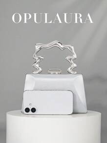 Sac à main bracelet métallique brillant à la mode pour femmes OpulAura, sac de soirée  de forme minimaliste en forme de boîte, sophistiqué et élégant, convient pour les fêtes à thème, les anniversaires, les rentrées scolaires et autres occasions
