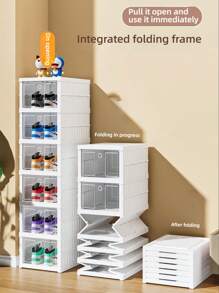 1个可堆叠折叠带门鞋盒 - 防尘塑料运动鞋收纳盒，节省空间，适用于玄关、卧室、家庭和宿舍 - 彩色 - 查看 2