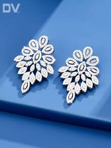 DV JEWELRY 1 对奢华方晶锆石镀铂金吊坠耳环，优雅的女士珠宝礼物，适合约会、婚礼、派对、周年纪念，附赠礼品盒
