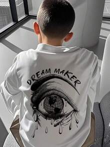 1pc Boys' Casual Printed Round Neck Short Sleeve T-Shirt, Summer Student Youth Clothing - Artistic Style T-Shirt Brings Joy And Happiness To Every Child! - White - View 2