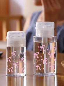蝴蝶結圖案可補充 PET 便攜旅行瓶，卸妝液分裝瓶，附 3.38oz/6.76oz 便攜壓頭分裝器，適用於卸甲水、化妝水與卸妝液，圓頂設計，可手洗，可重複使用，卸妝液瓶 - 彩色 - 查看 3