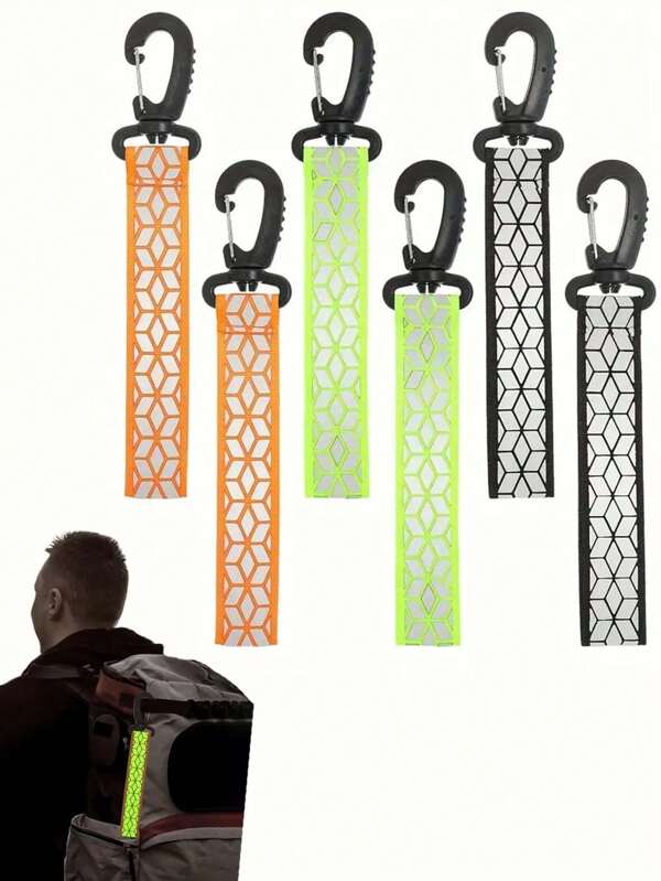 2 piezas de llaveros reflectantes de alta visibilidad, tiras de seguridad de doble cara en naranja, verde y negro/blanco, cinta de nailon resistente, ideal para caminatas, carreras y ciclismo nocturnos, longitud de 7.48"