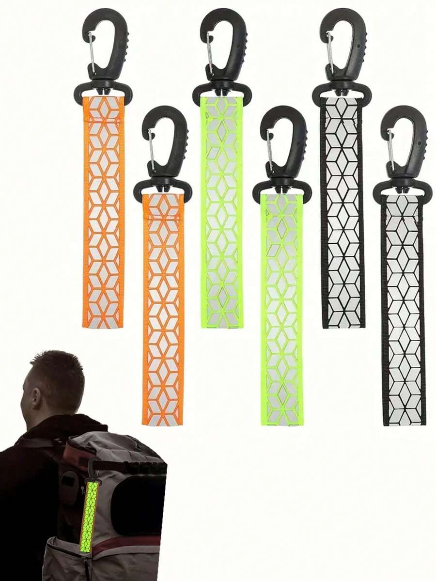 2pcs High Visibility Reflective Keychain, Double-Sided Safety Strips, Orange/Green & Black/White Color, Durable Nylon Webbing, Suitable For Night Walking, Running And Cycling, 7.48 Inches Long, Can Be Hung On Bags