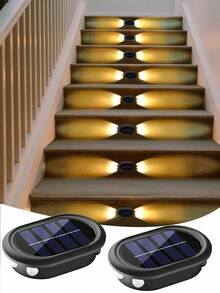 1/2 件 6LED 冷/暖光户外太阳能壁灯，庭院花园装饰照明，适合户外、圣诞节、万圣节、返校礼物 - 升級款-凸鏡壁燈 - 查看 12