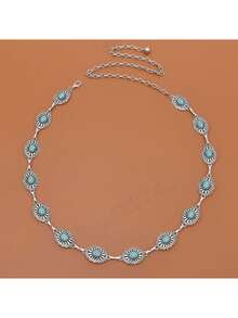 1条女士金色珍珠腰链腰带 – 复古花卉设计，可调节金属腰饰，时尚牛仔腰带，适合搭配牛仔裤和连衣裙，完美适用于日常穿着、休闲装扮和优雅时尚造型。